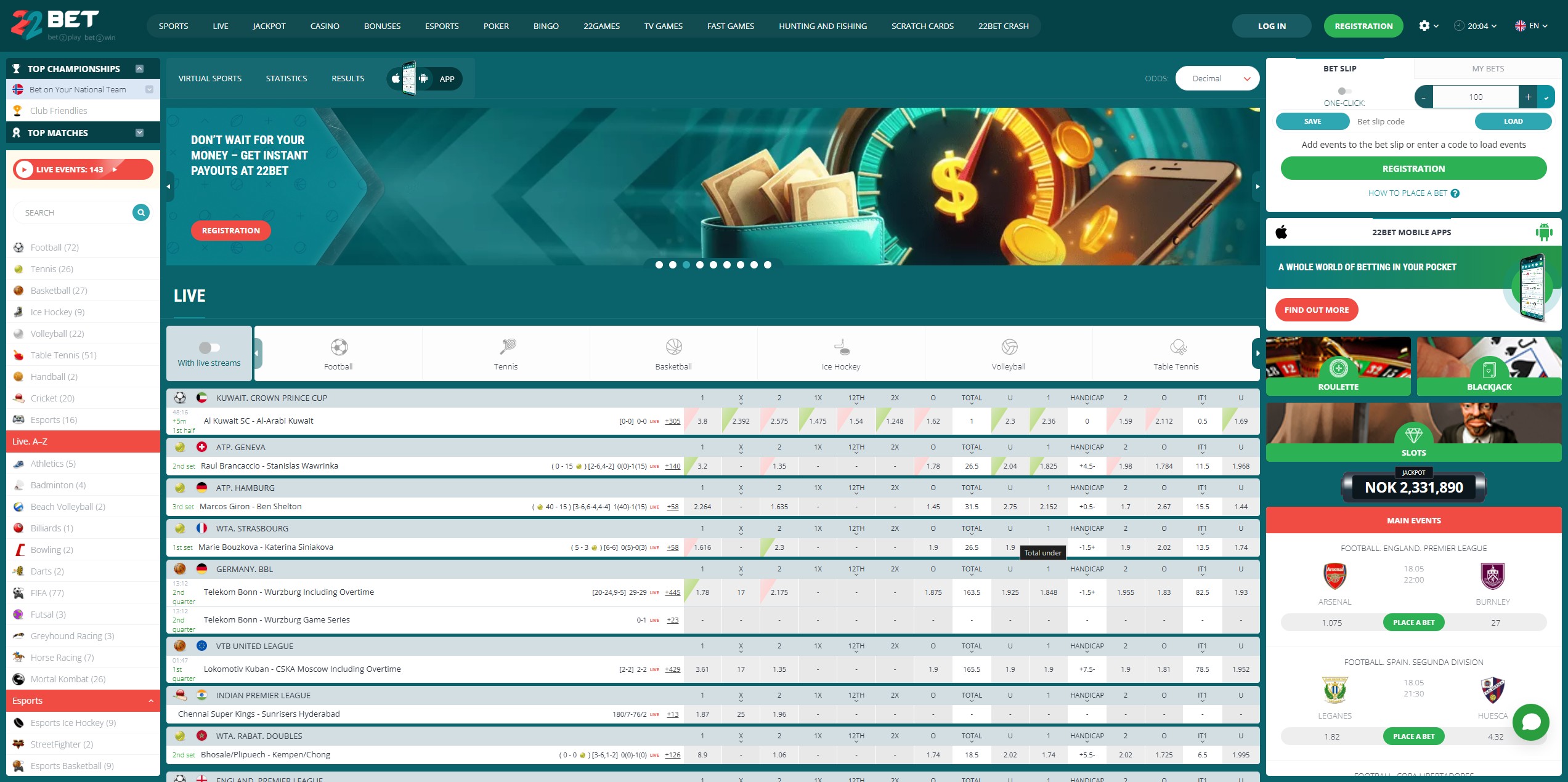 22BET Casino screenshot 1