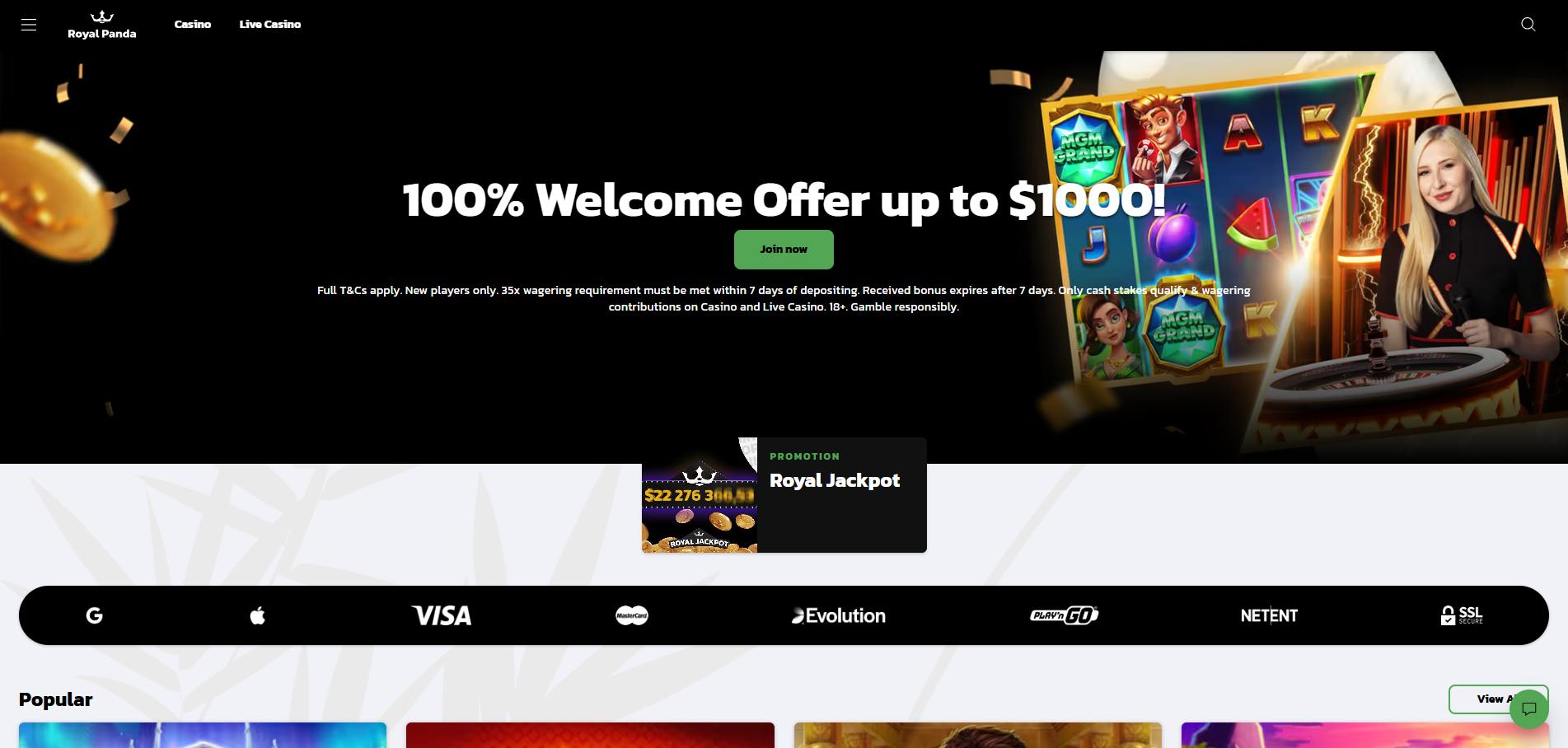Royal Panda Casino screenshot 1