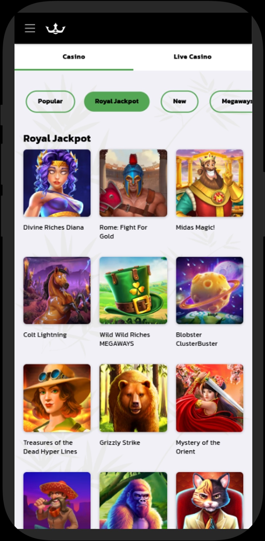 Royal Panda Casino mobile lobby