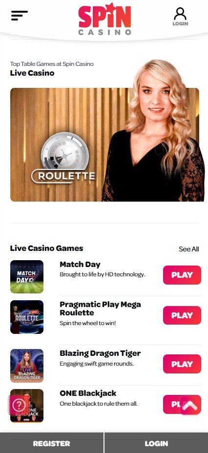 Spin Casino mobile lobby