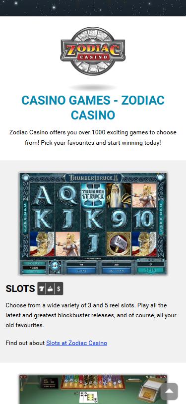 Zodiac Casino mobile lobby